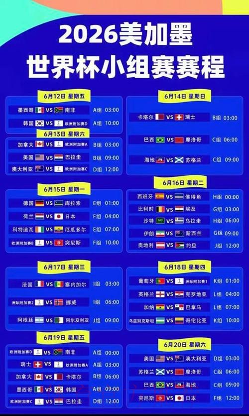 2026美加墨世界杯每日赛程